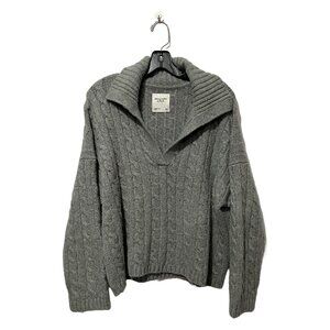 Abercrombie & Fitch Women's Grey Cable Notch Neck Sweater Size Large